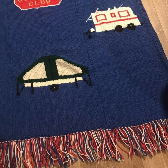 Vintage Good Sam Club Knit Throw Blanket Blue White Red 70s 80s Camping RV - Picture 7 of 7